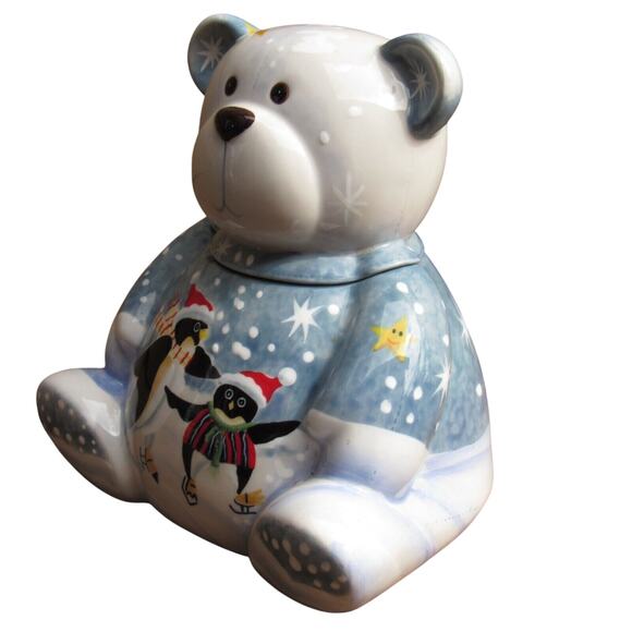 APPLETREE BEAR COOKIE JAR BEARY MERRY CHRISTMAS SNOWFLAKE SNOWMAN - Picture 2 of 9